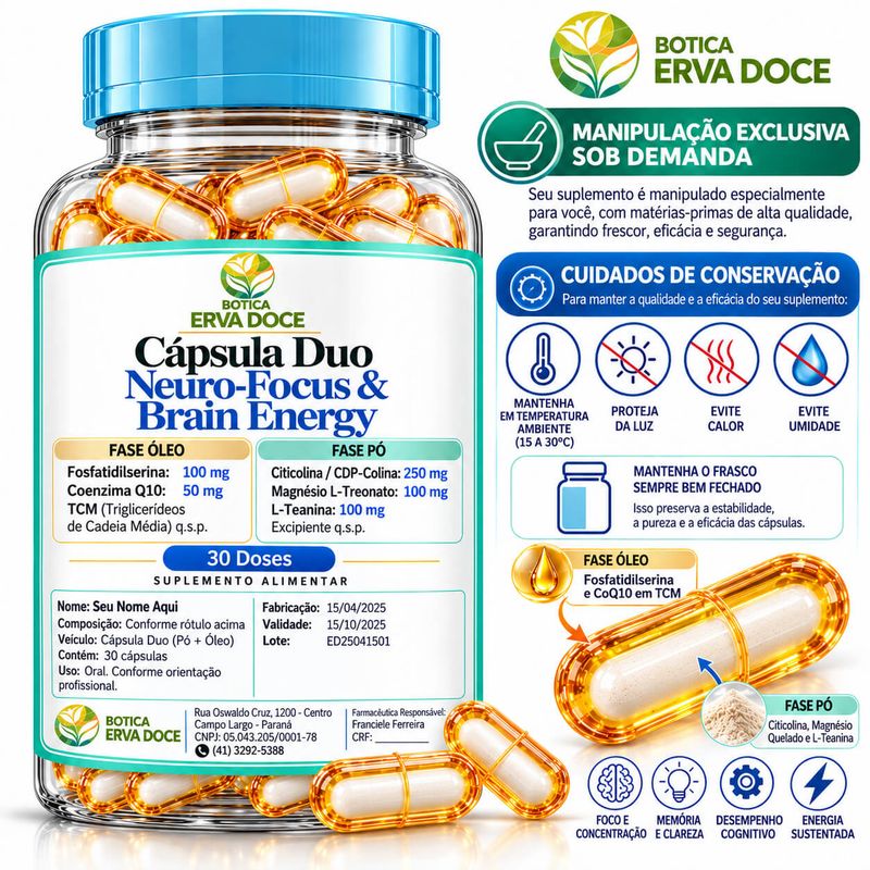Capsula Duo Neuro-Focus e Brain Energy – Foco e Clareza 30 caps