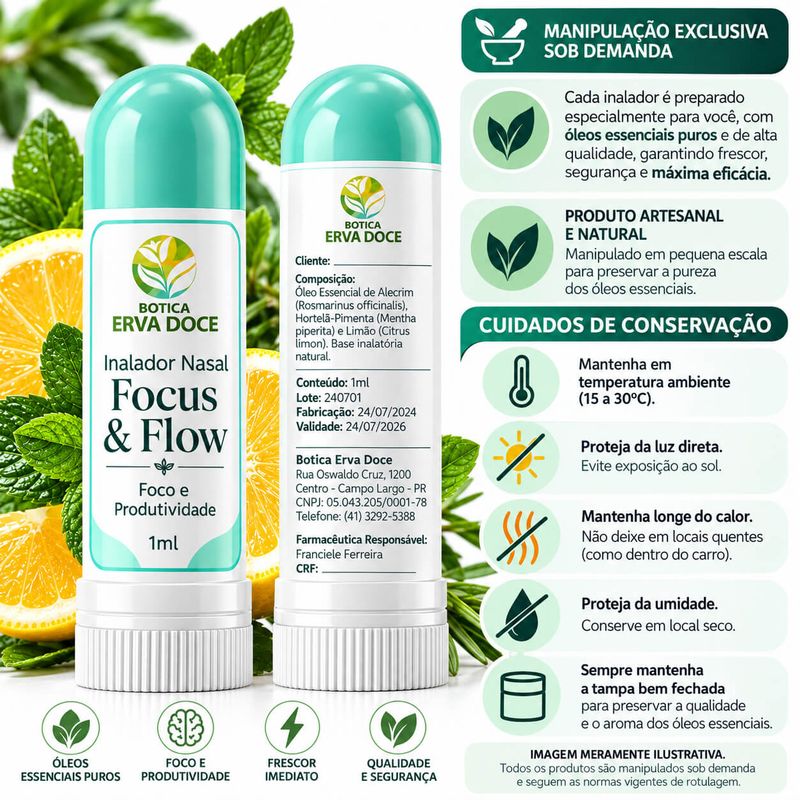 Inalador Nasal Foco – Aromaterapia para Foco e Produtividade 