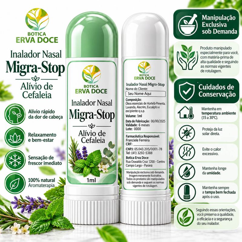 Inalador Nasal Migra-Stop – Alivio de Enxaqueca e Cefaleia