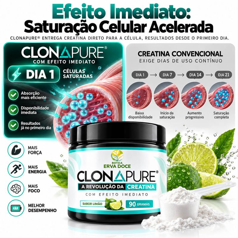 Clonapure -  Revolução Creatina Sabor Limão Pote 90g