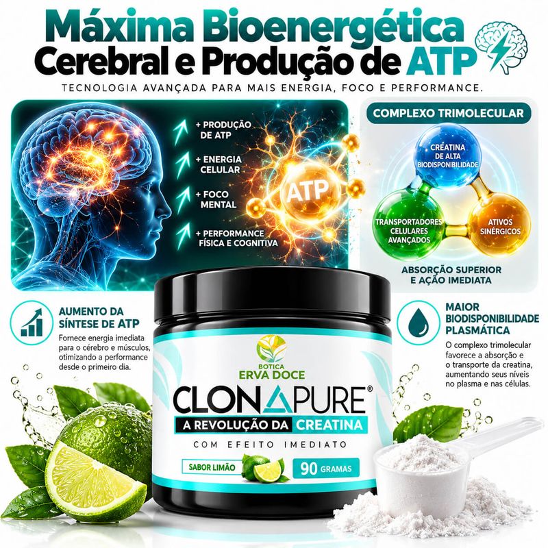 Clonapure -  Revolução Creatina Sabor Limão Pote 90g
