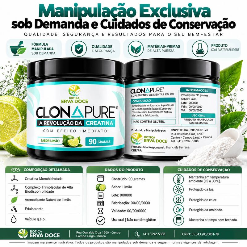 Clonapure -  Revolução Creatina Sabor Limão Pote 90g