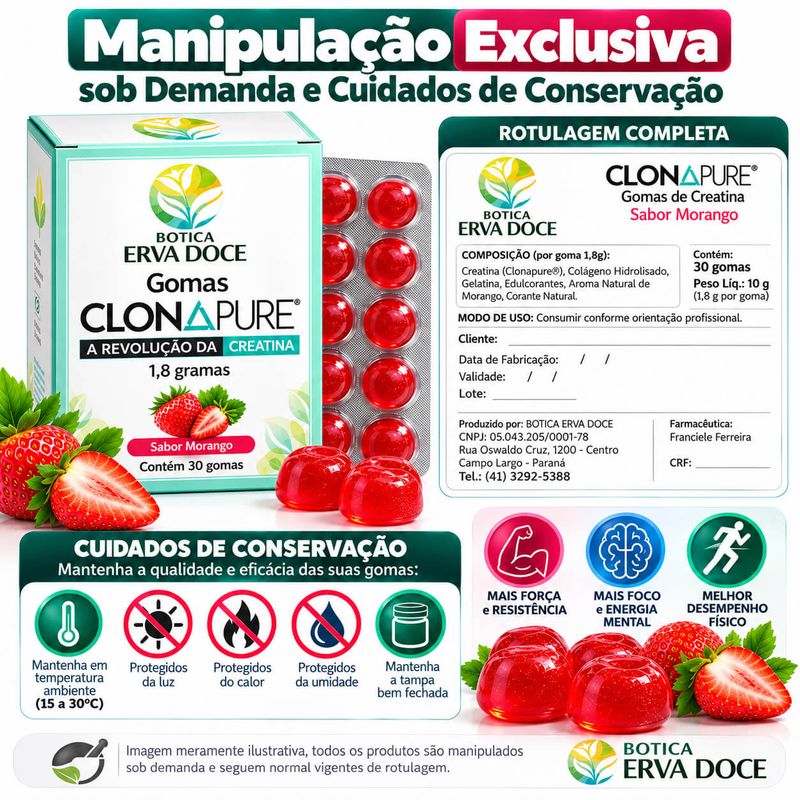 Gomas  de Creatina Clonapure  - 30 gomas Sabor Morango