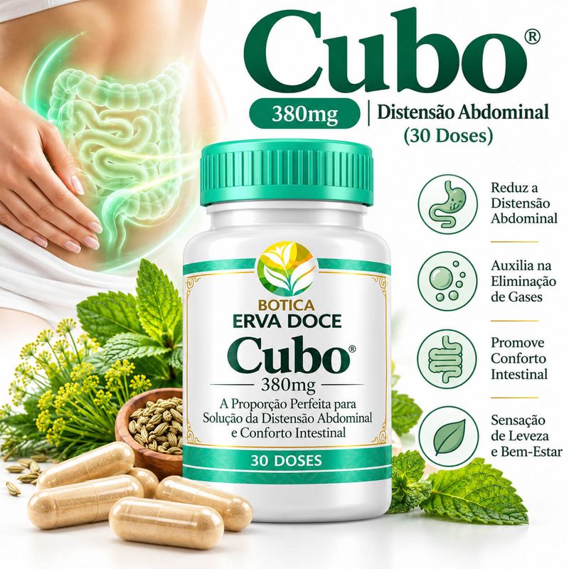 Cubo 380mg Efeito Bloating e Distensão Abdominal 60 Capsulas