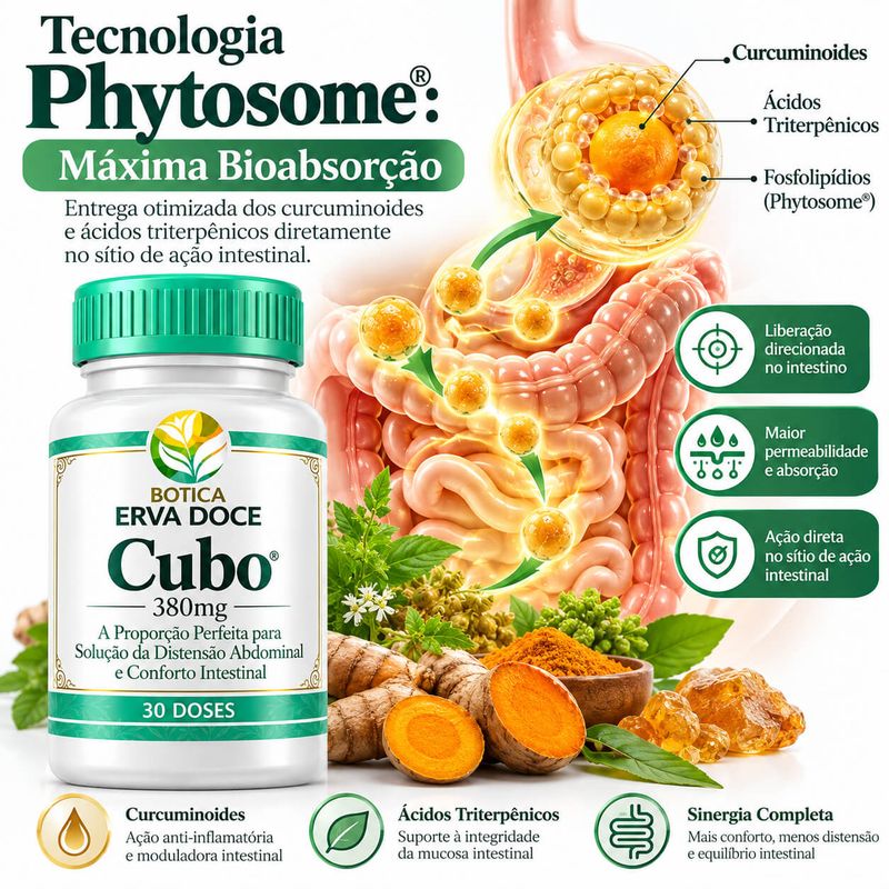 Cubo 380mg Efeito Bloating e Distensão Abdominal 60 Capsulas