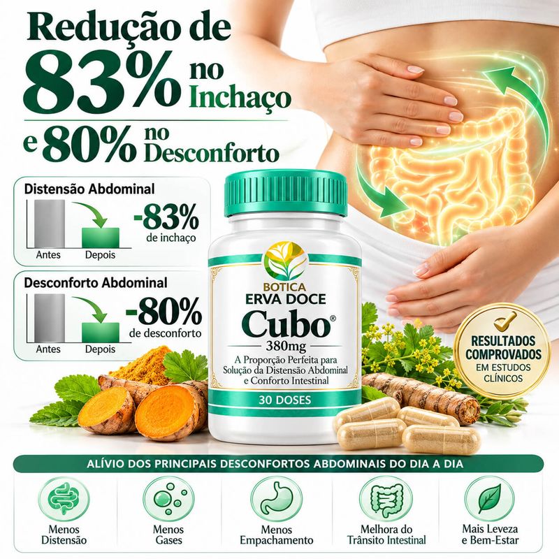 Cubo 380mg Efeito Bloating e Distensão Abdominal 60 Capsulas