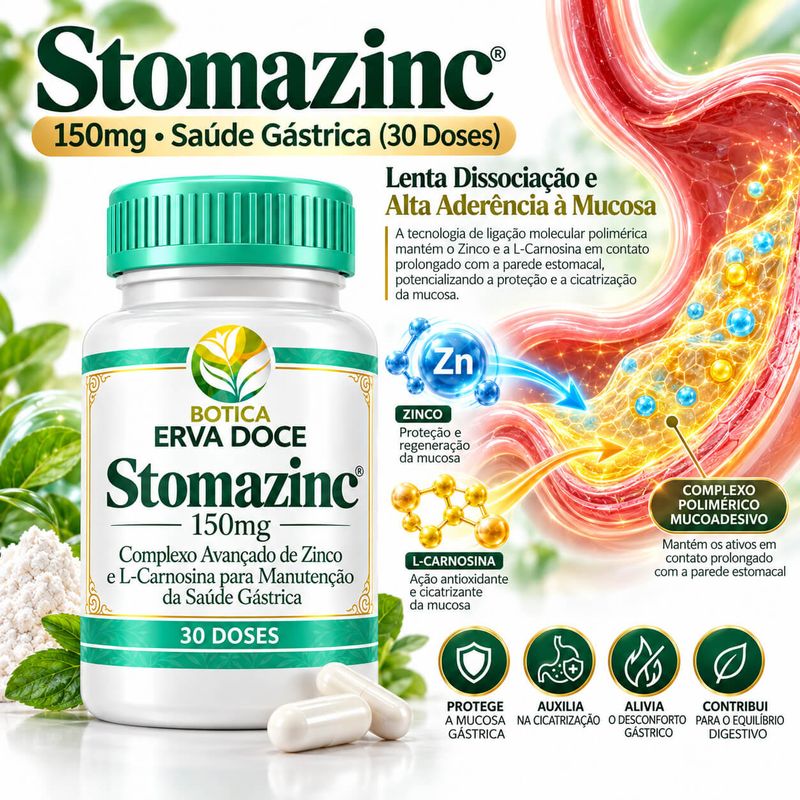 Stomazinc 150mg Saude Gastrica e Proteçao 30 Capsulas