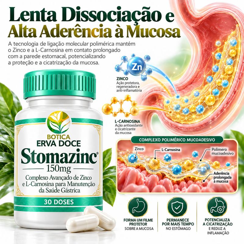Stomazinc 150mg Saude Gastrica e Proteçao 30 Capsulas