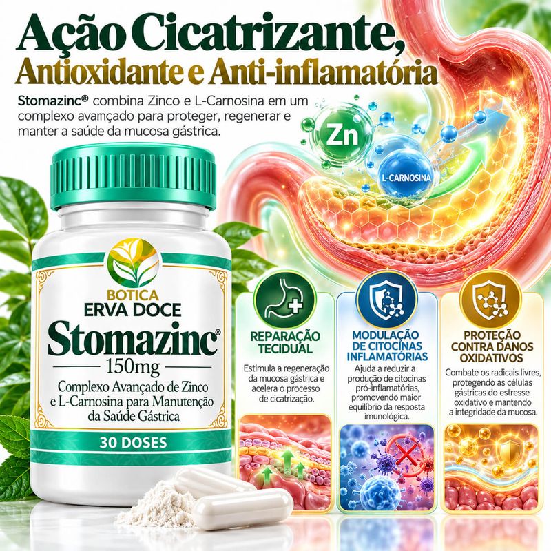 Stomazinc 150mg Saude Gastrica e Proteçao 30 Capsulas