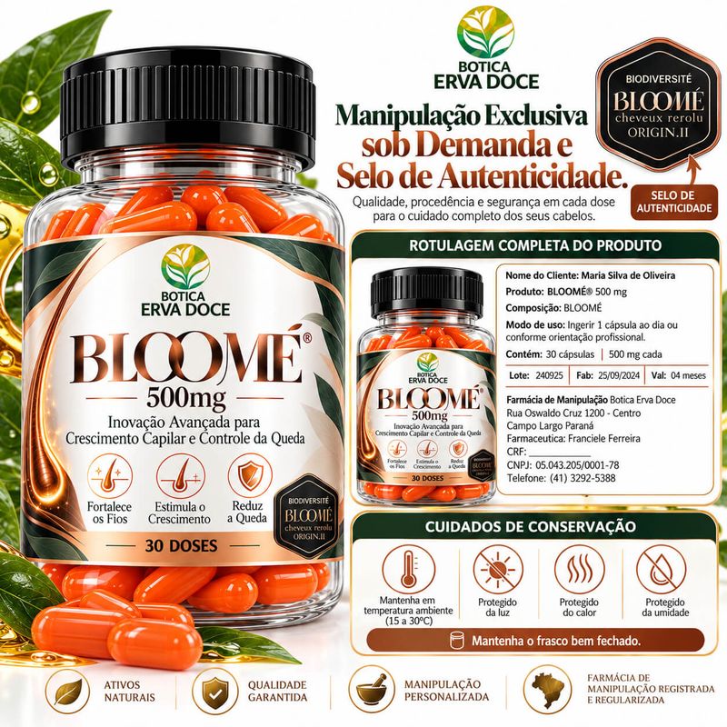 Bloomé 500mg Crescimento Capilar e Anti-Queda 30  Capsulas