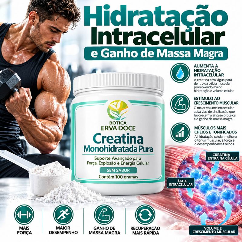 Creatina Monohidratada -  Pó Força e Energia Celular 100 gr