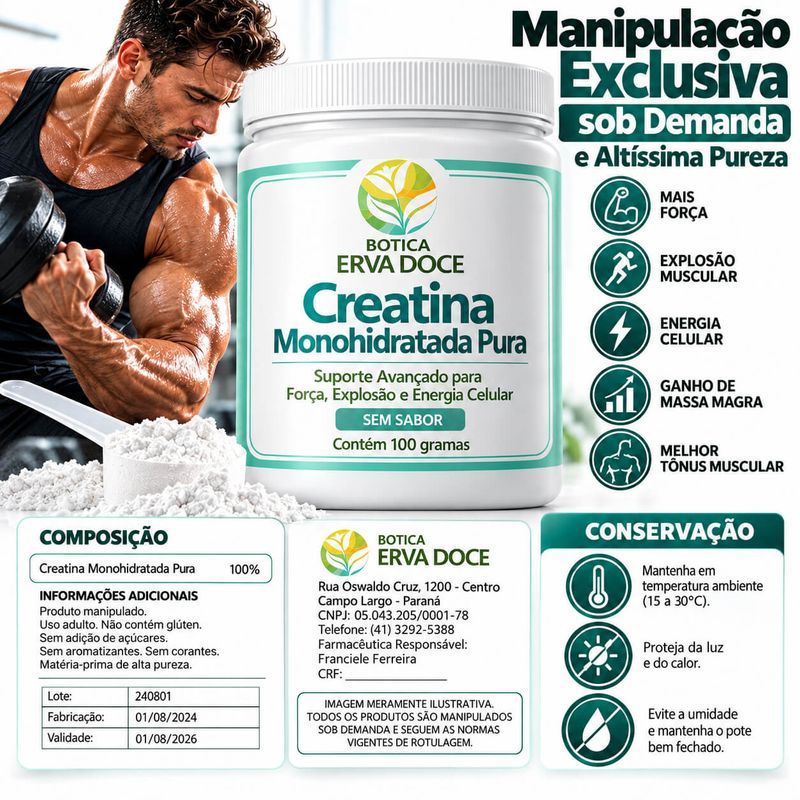 Creatina Monohidratada -  Pó Força e Energia Celular 100 gr