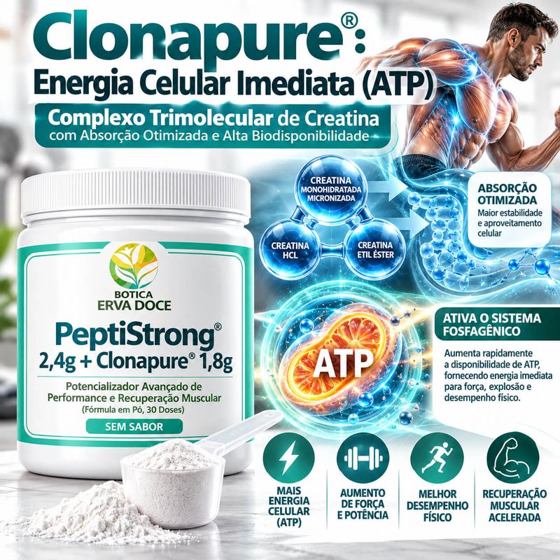 Suplemento com  Peptistrong 2,4g  e  Clonapure 1,8g 30 Doses 