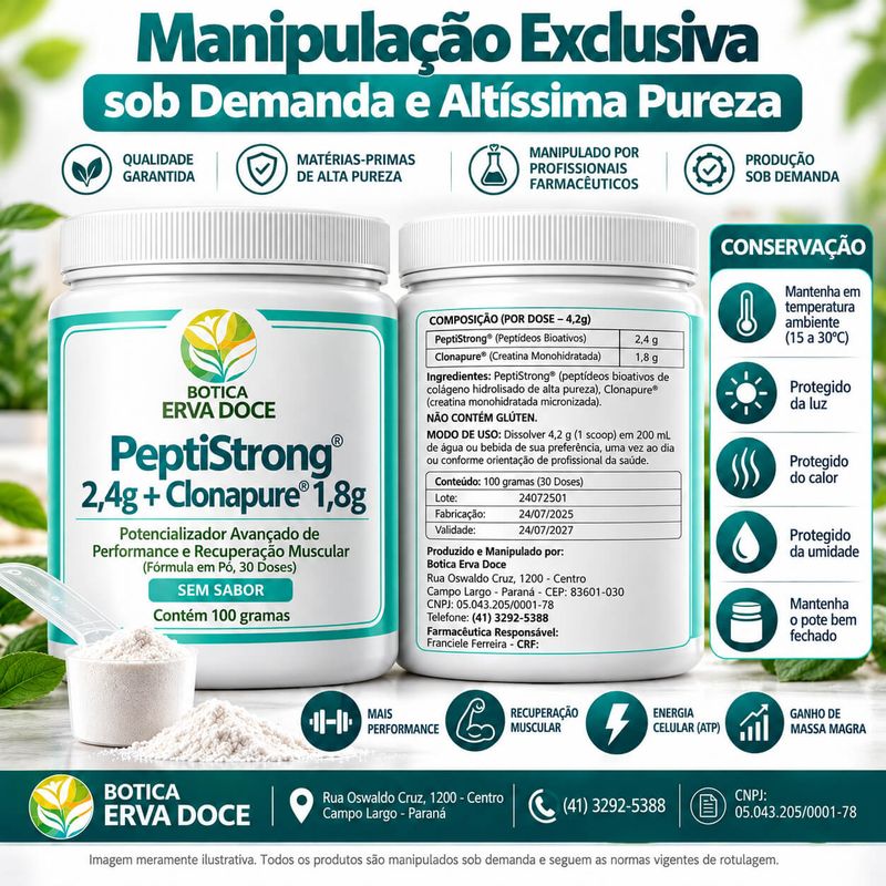 Suplemento com  Peptistrong 2,4g  e  Clonapure 1,8g 30 Doses 