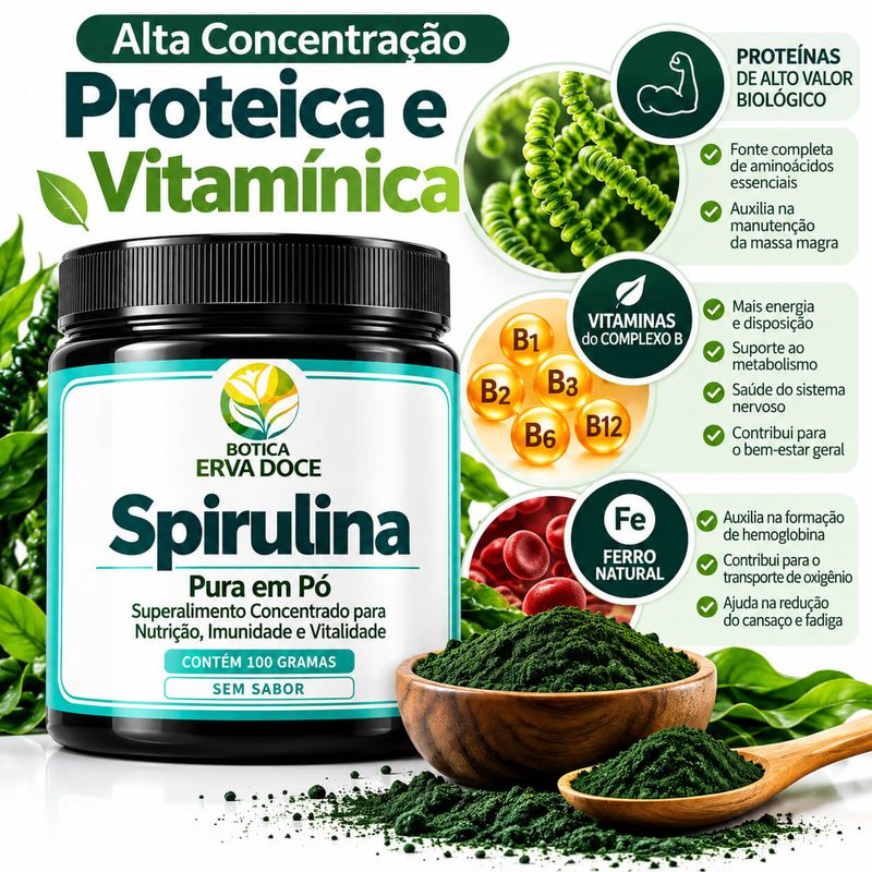 Spirulina Pura em Pó – Superalimento 100 gramas