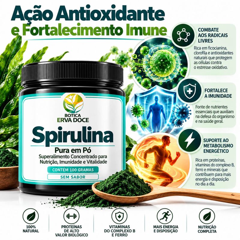 Spirulina Pura em Pó – Superalimento 100 gramas