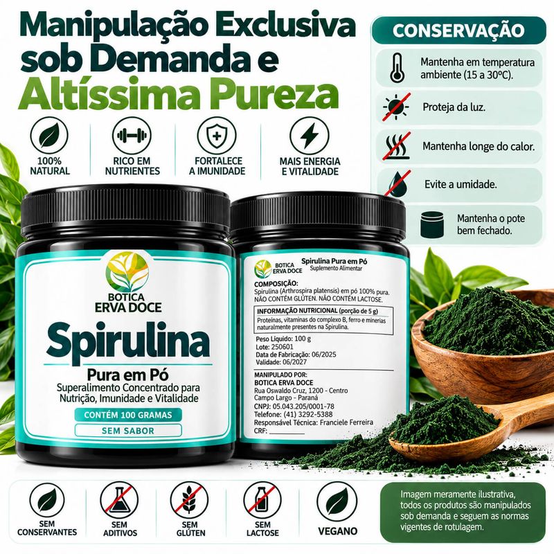 Spirulina Pura em Pó – Superalimento 100 gramas
