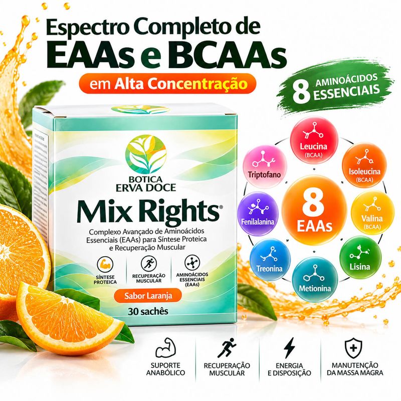Mix Rights -  Aminoacidos Essenciais EAA  30 Saches Sabor Laranja