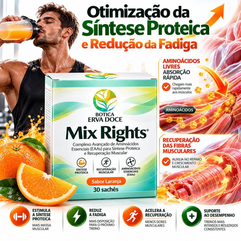 Mix Rights -  Aminoacidos Essenciais EAA  30 Saches Sabor Laranja