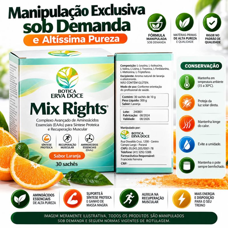 Mix Rights -  Aminoacidos Essenciais EAA  30 Saches Sabor Laranja