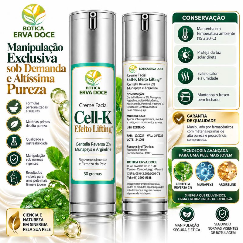 Creme Facial Cell-K Efeito Lifting – Centella Reversa  30g.
