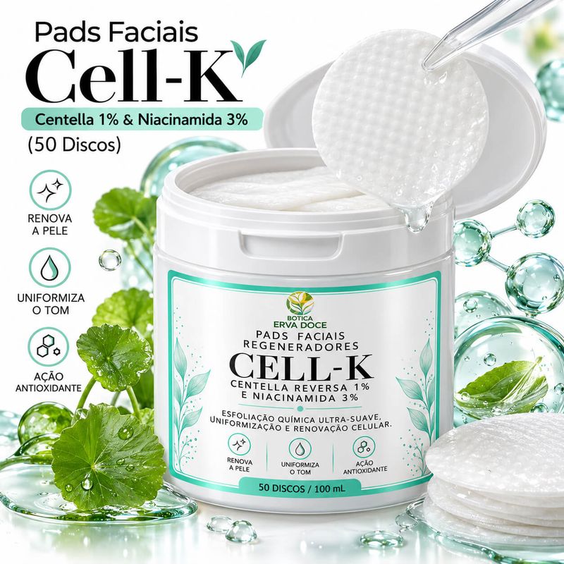 Pads Faciais Cell-K – Centella Reversa –50 Pads / 100ml