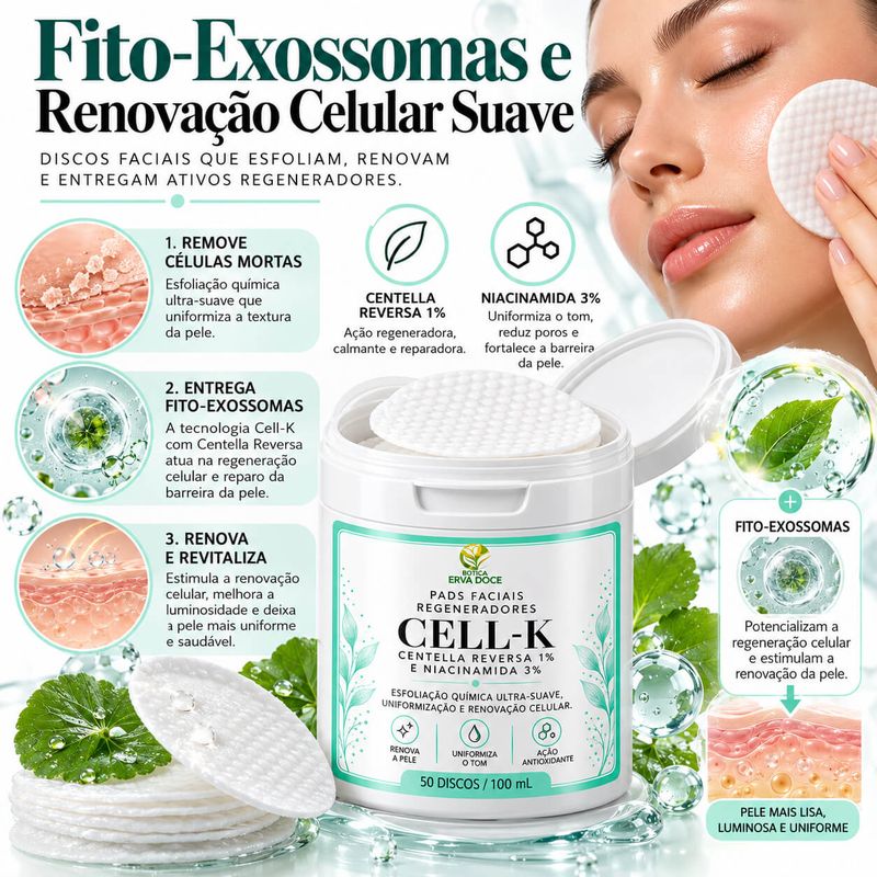 Pads Faciais Cell-K – Centella Reversa –50 Pads / 100ml
