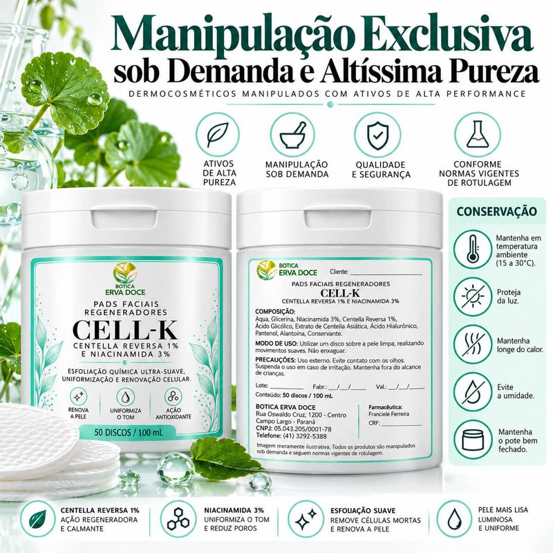 Pads Faciais Cell-K – Centella Reversa –50 Pads / 100ml