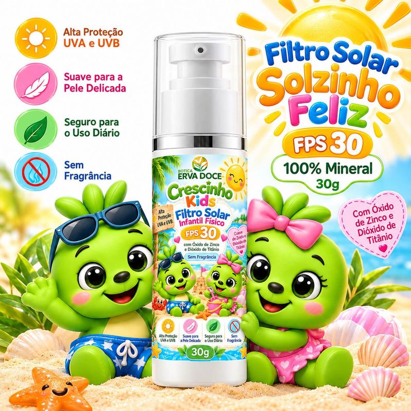 Filtro Solar Infantil FPS 30 30g Crescinho Kids e Baby