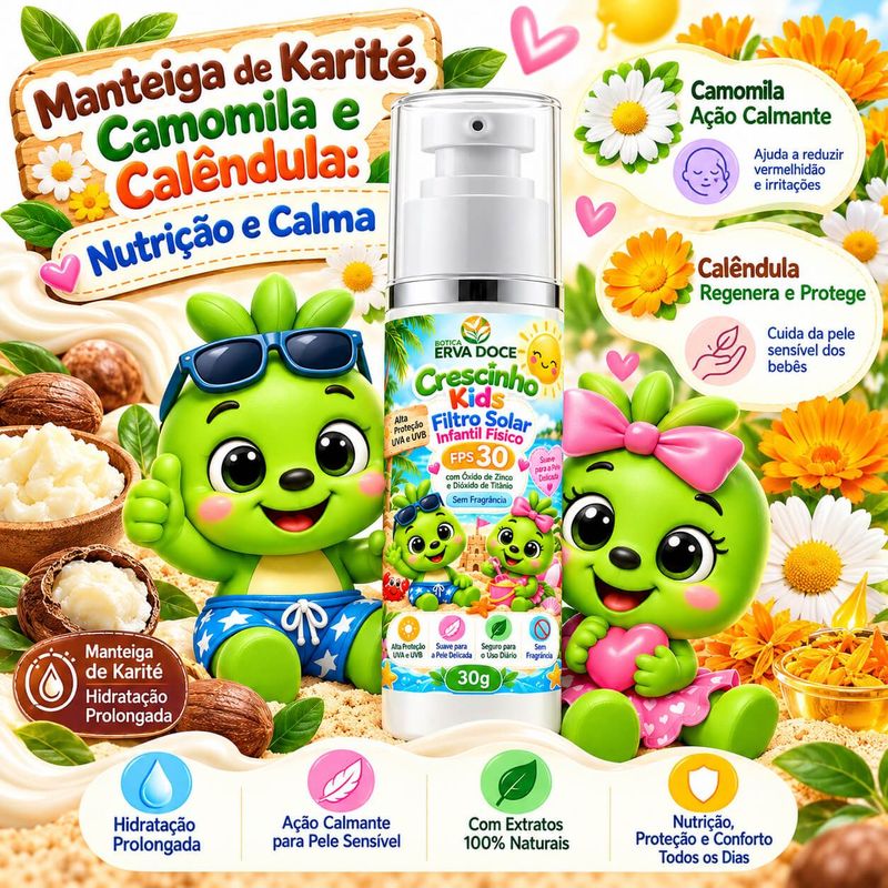 Filtro Solar Infantil FPS 30 30g Crescinho Kids e Baby