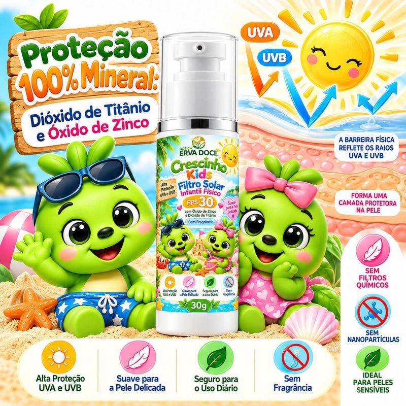 Filtro Solar Infantil FPS 30 30g Crescinho Kids e Baby