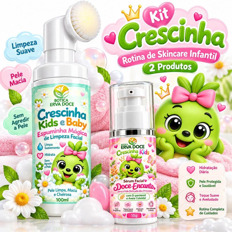 Kit Crescinha Encanto de Cuidados Skincare Natural Meninas