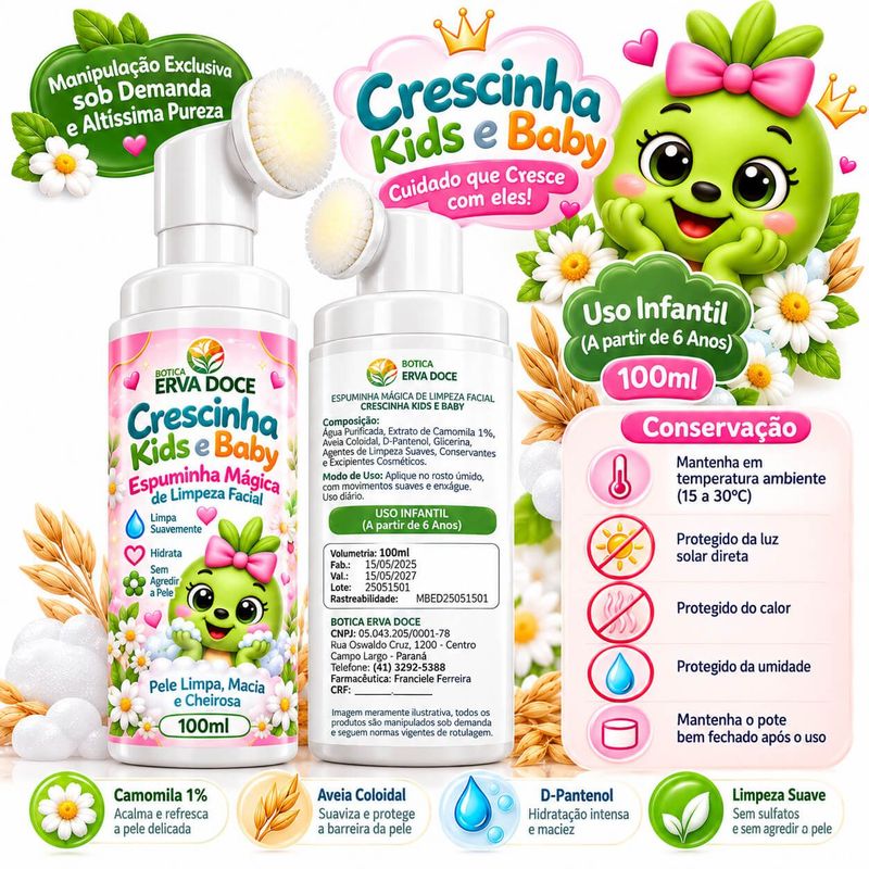 Kit Crescinha Encanto de Cuidados Skincare Natural Meninas