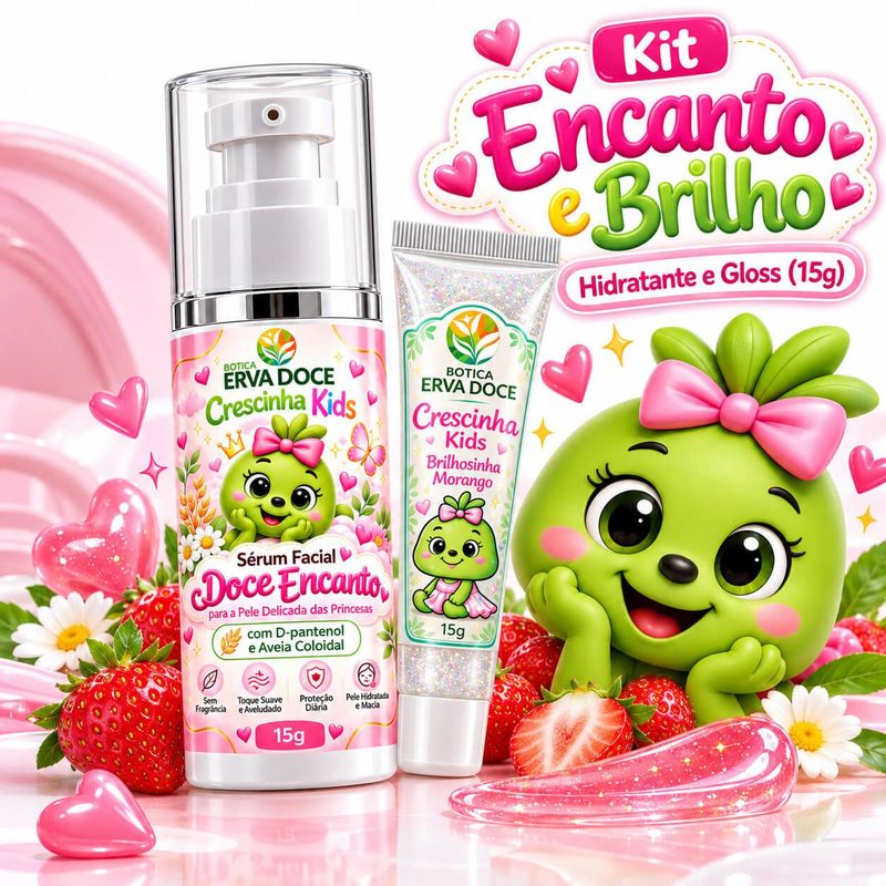 Kit Crescinha Kids Encanto e Brilho: Gloss e Hidratante