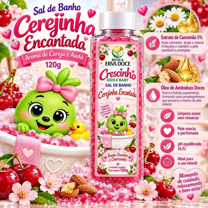 Sal de Banho Infantil 120g Cerejinha Encantada Crescinha Kids