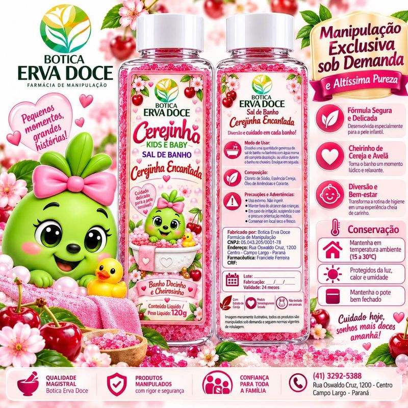 Sal de Banho Infantil 120g Cerejinha Encantada Crescinha Kids