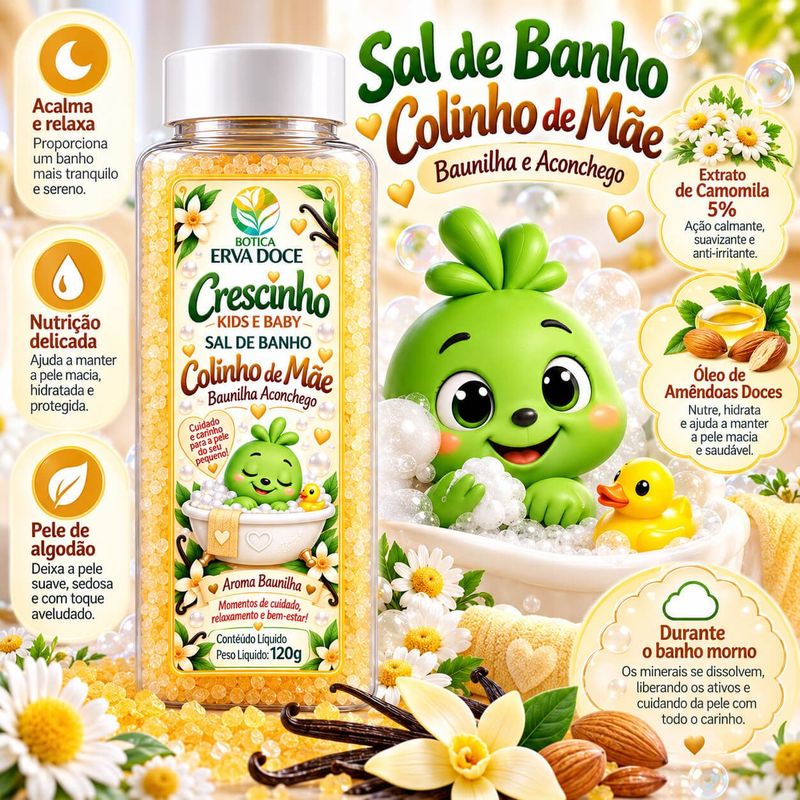 Sal de Banho Infantil Colinho de Mãe 120g Crescinho Kids