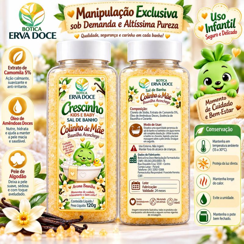 Sal de Banho Infantil Colinho de Mãe 120g Crescinho Kids