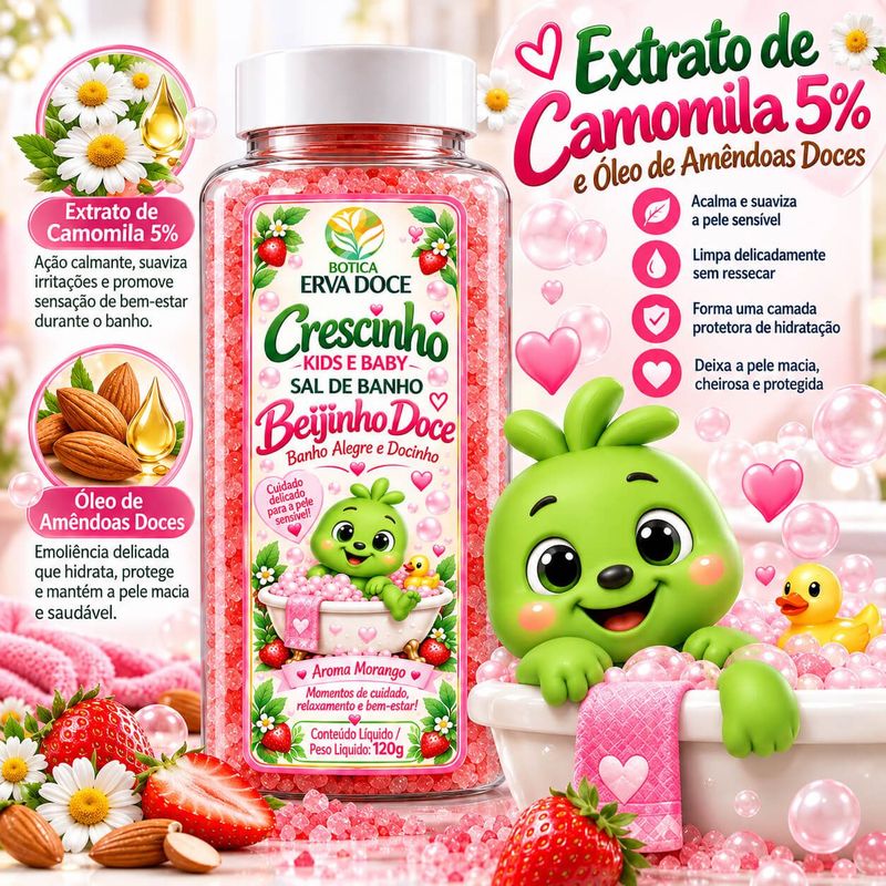 Sal de Banho Infantil Beijinho Doce 120g Crescinho Kids