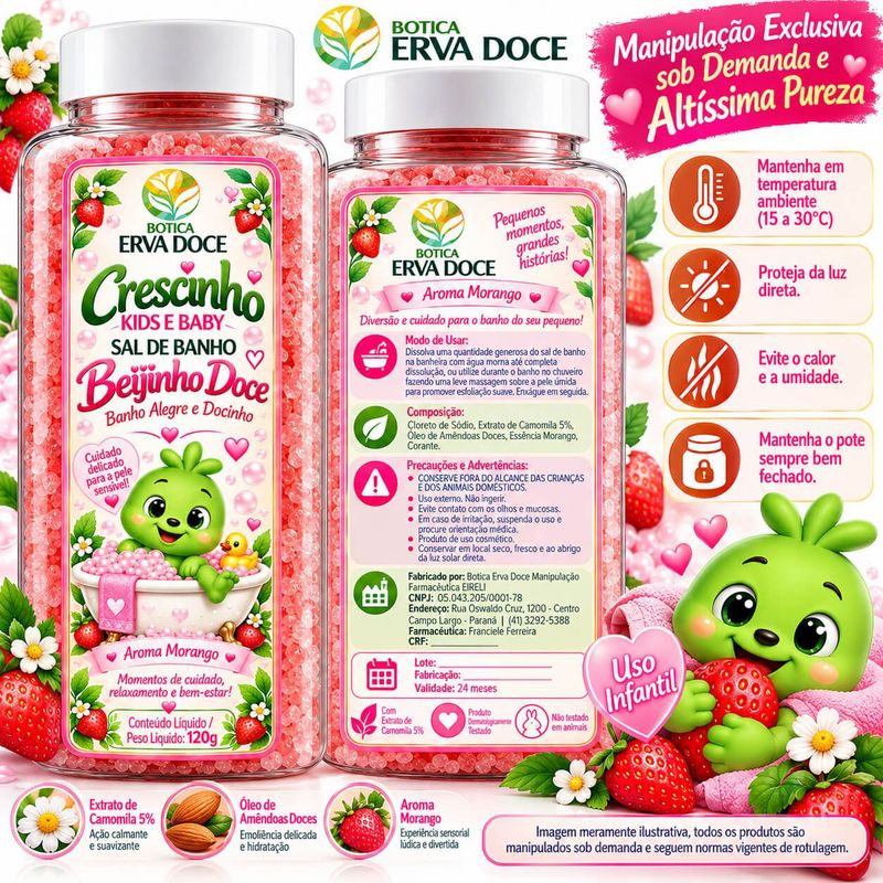 Sal de Banho Infantil Beijinho Doce 120g Crescinho Kids