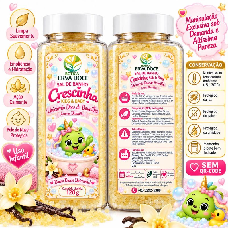Sal de Banho Infantil 120g Unicórnio Doce Crescinha Kids