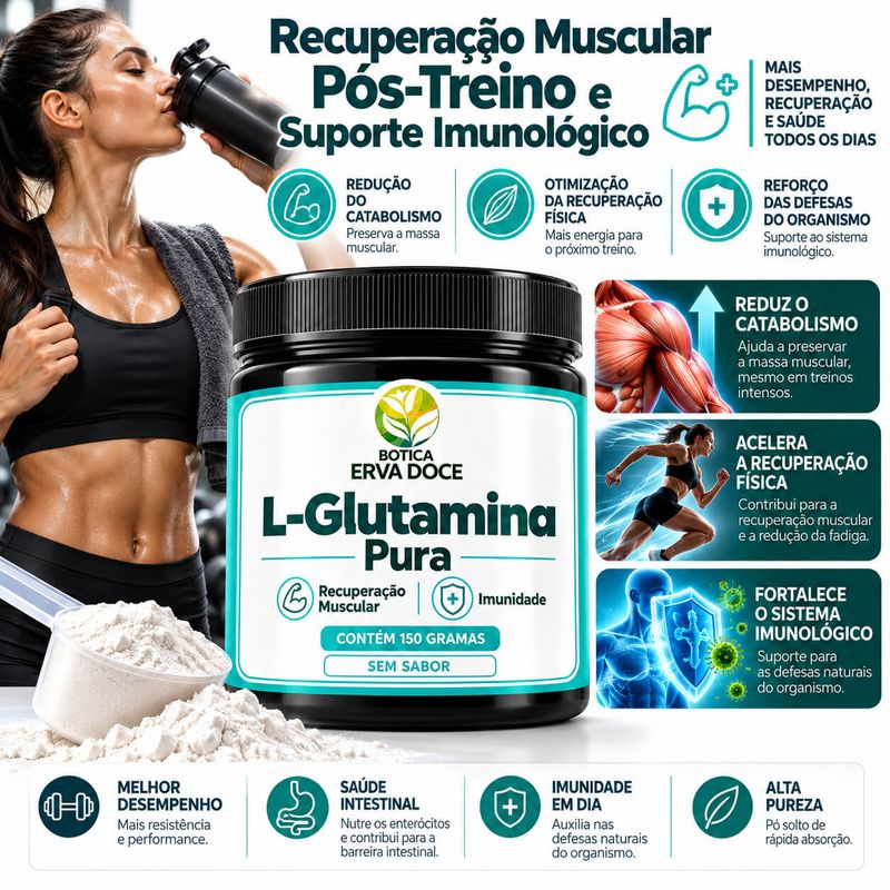 L-Glutamina - Recuperação Muscular Imunidade 150 gramas