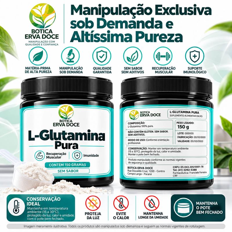 L-Glutamina - Recuperação Muscular Imunidade 150 gramas