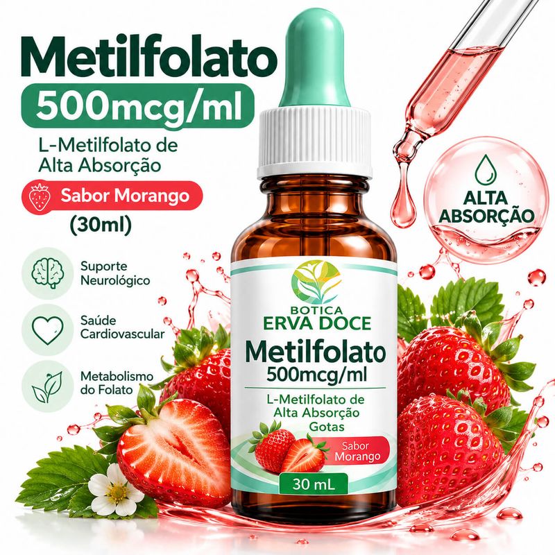 Metilfolato 500mcg/ml Gotas Sabor Morango 30ml