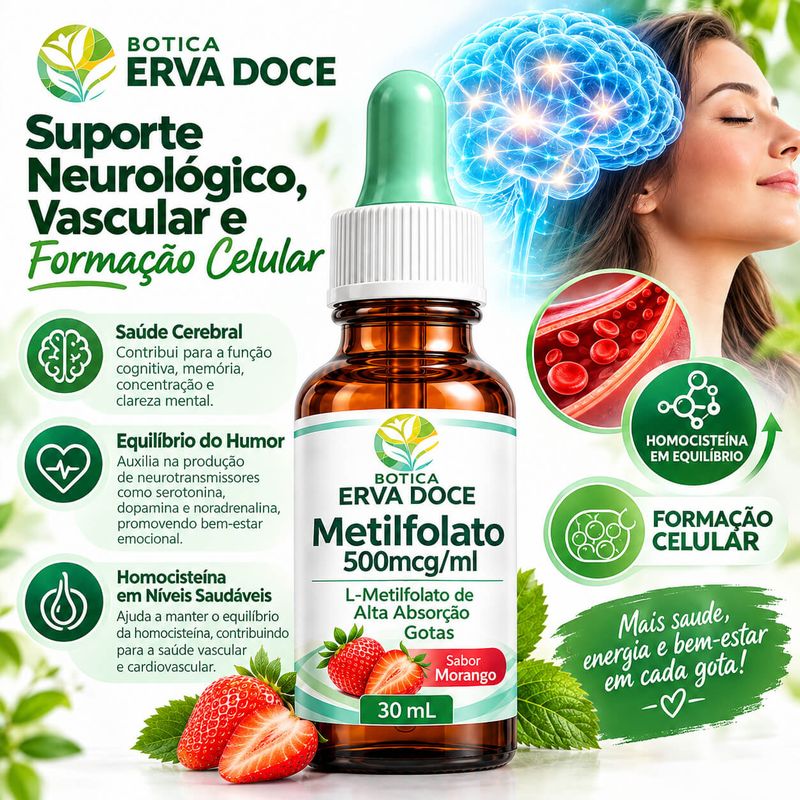 Metilfolato 500mcg/ml Gotas Sabor Morango 30ml
