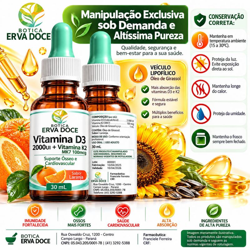 Vitamina D3 2000UI + Vitamina K2 MK7 100mcg  30ml