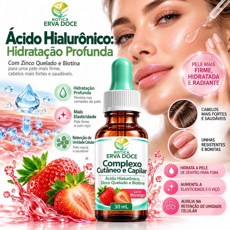 Complexo com  Ácido Hialurônico, Zinco Quelado e Biotina 30 ml