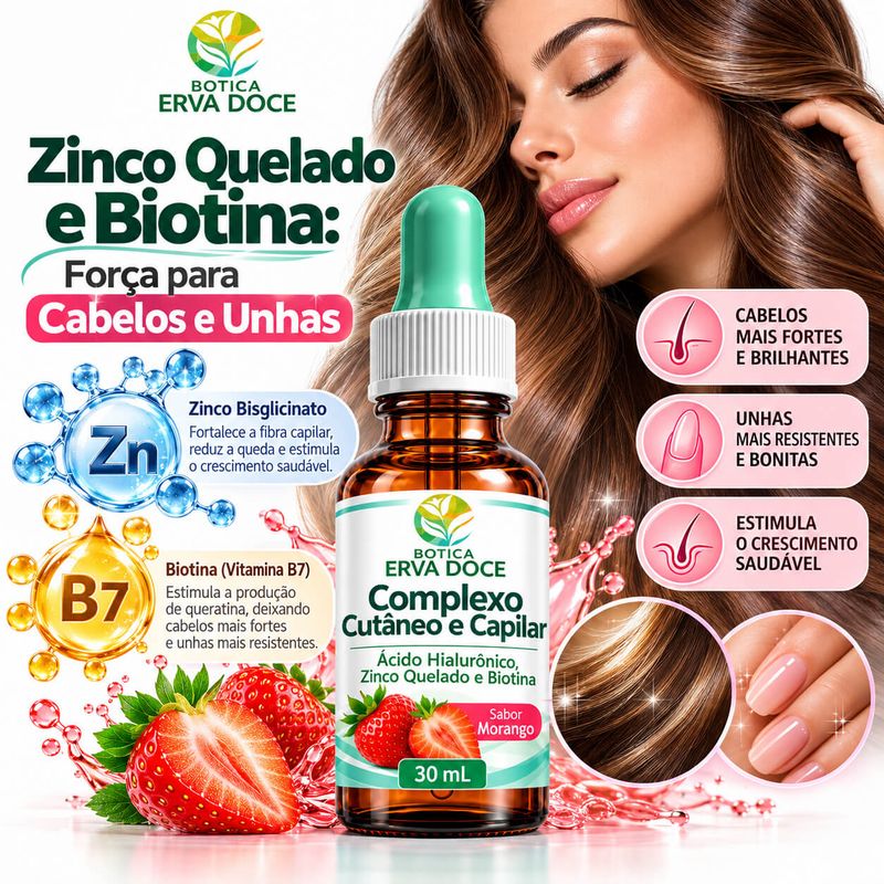 Complexo com  Ácido Hialurônico, Zinco Quelado e Biotina 30 ml
