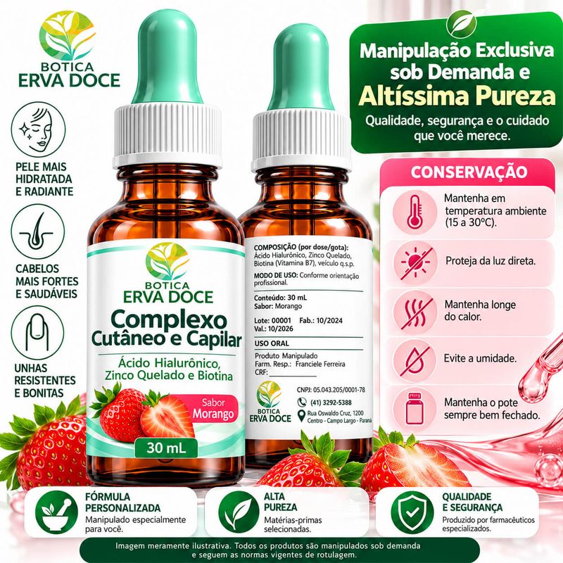 Complexo com  Ácido Hialurônico, Zinco Quelado e Biotina 30 ml