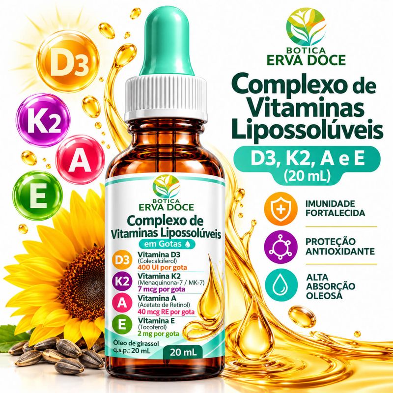 Complexo de Vitaminas  – Vitaminas D3, K2 MK-7, A e E 20ml